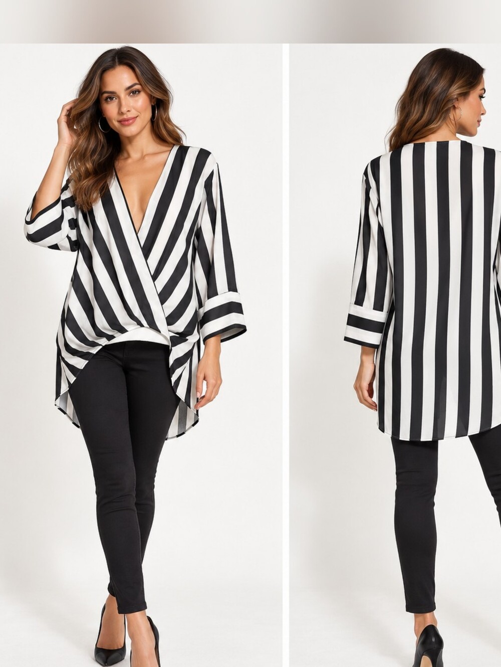 Striped V-Neck Tunic Black & White